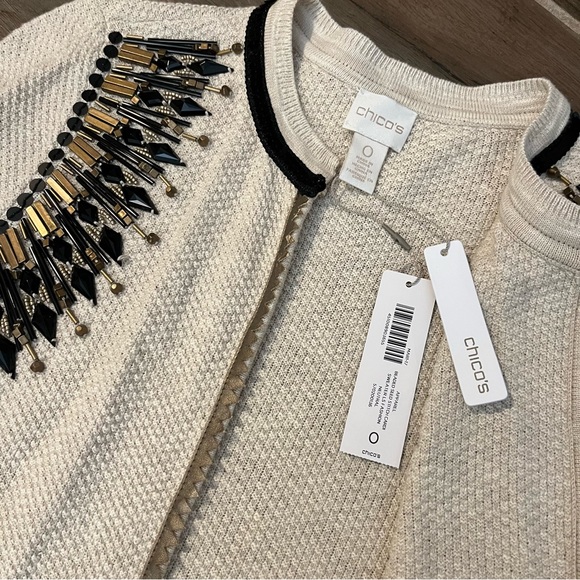 Chico’s Beaded Seed Stitch Cardigan Sweater Natural 0 - Picture 4 of 7